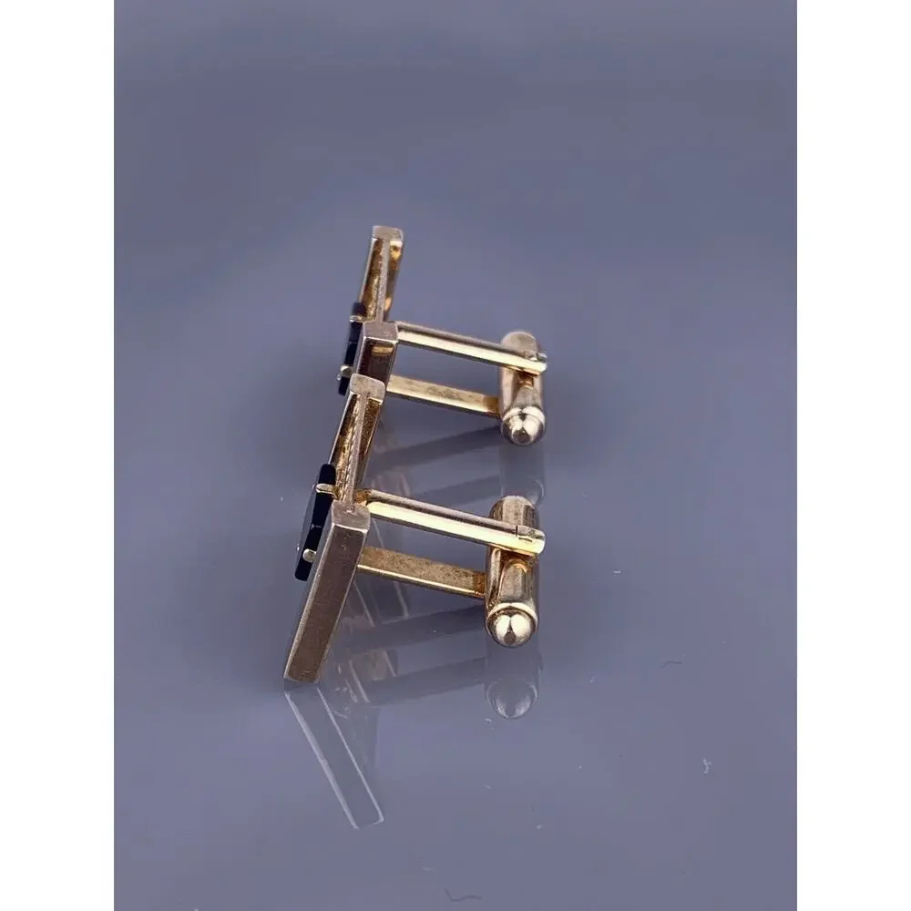 Black Obsidian Lattice Cufflinks Gold Plated Modernist Rectangle Dante Vintage